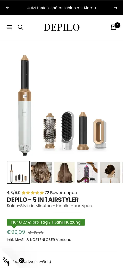 Depilo – Website, mobile Ansicht